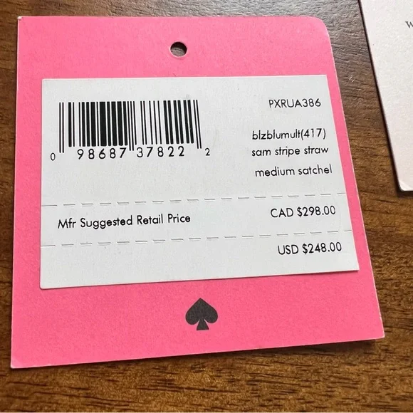 Kate Spade Sam Stripe Straw Medium Satchel Blue - Picture 15 of 16